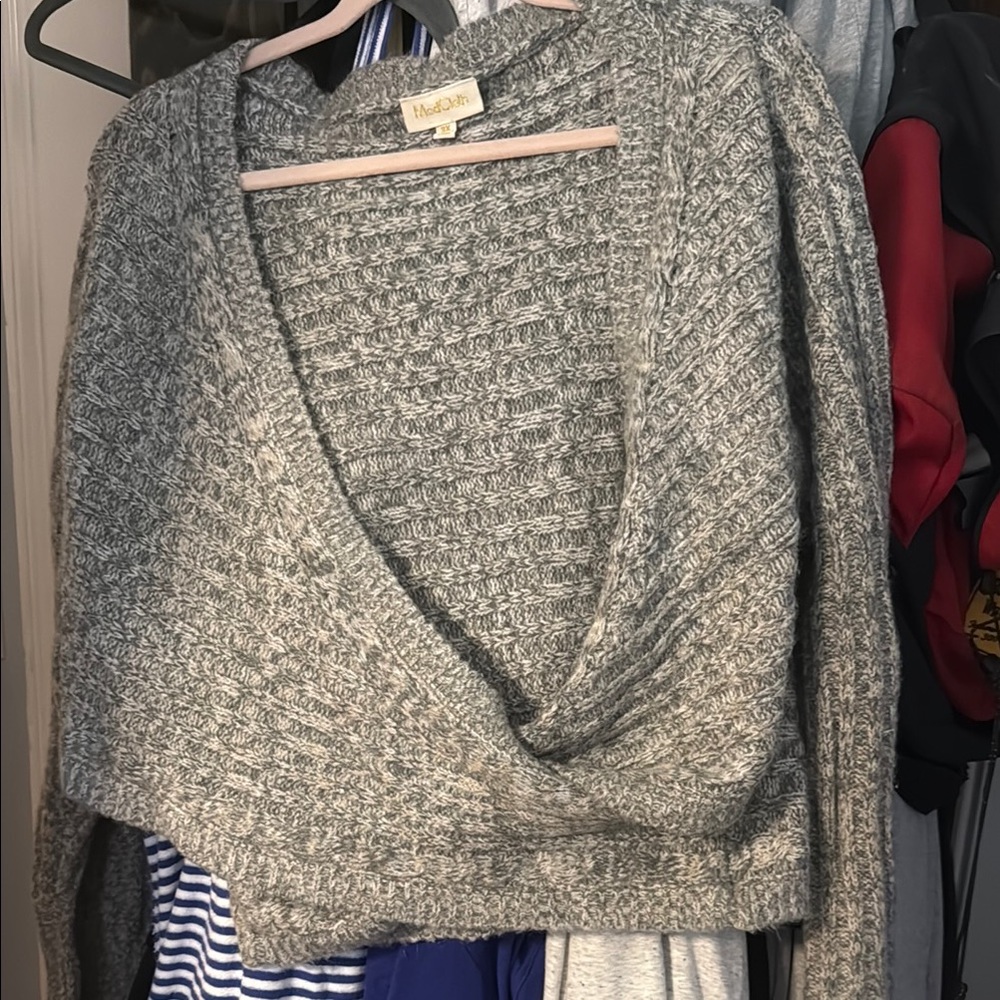 Modcloth Gray V-Neck Sweater with Crossover Style